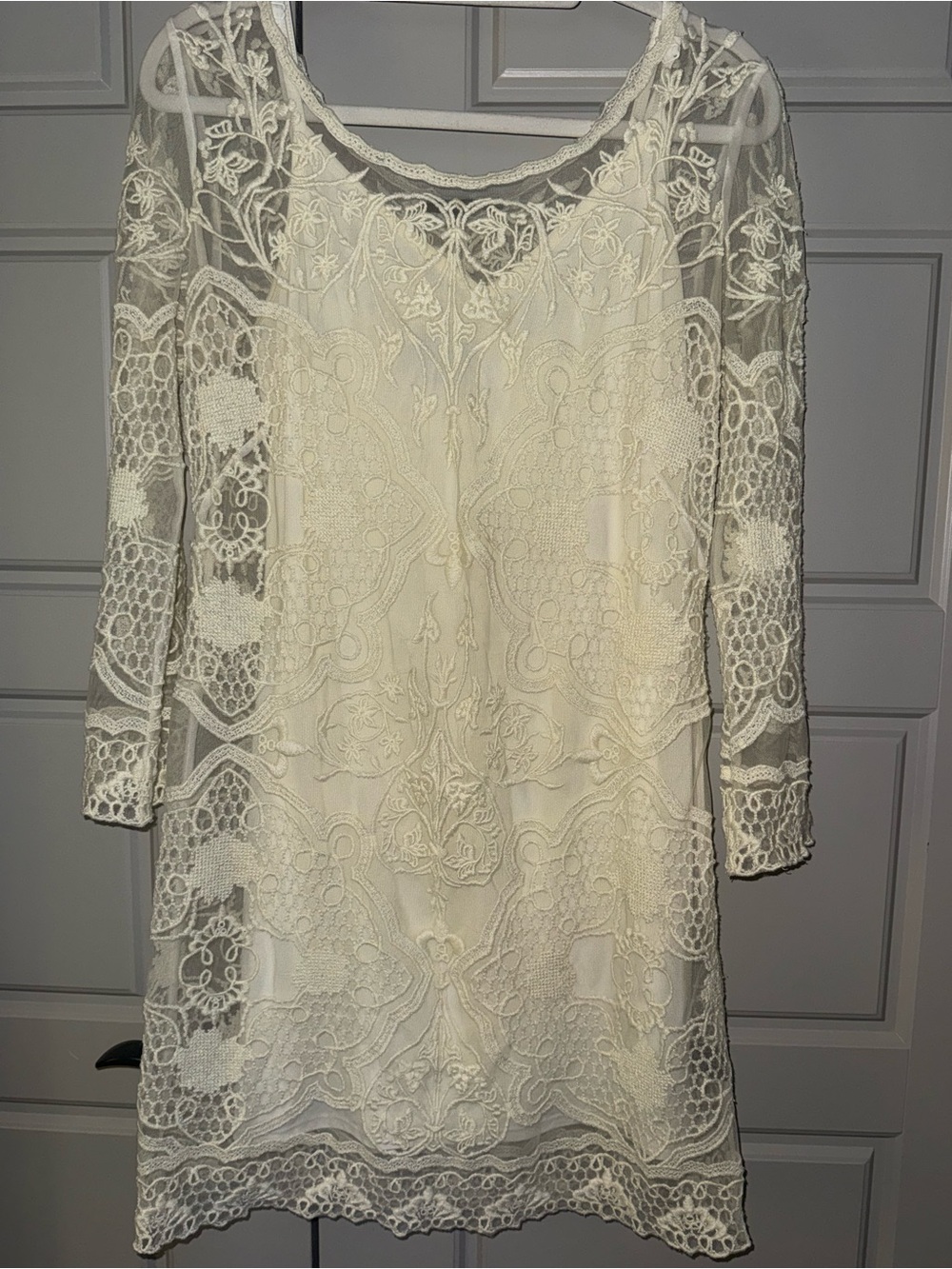 Hale Bob Cream Lace Long-Sleeve Mini Dress - Picture 4 of 7